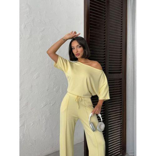 Kadın İsa Kollu Kayık Yaka Bluz Ve Pantolon Misal Kumaş Ikili Takım