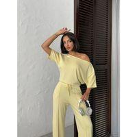 Kadın İsa Kollu Kayık Yaka Bluz Ve Pantolon Misal Kumaş Ikili Takım