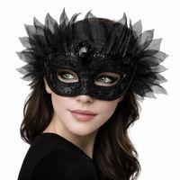 Siyah Taşlı Venedik Lüks Tüllü Parti Maskesi