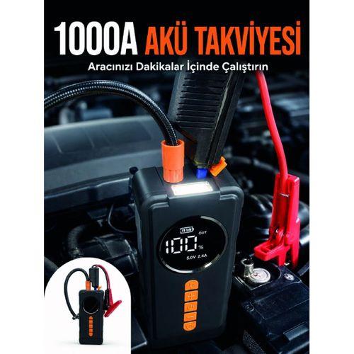 Taşınabilir Araç Acil Durum Cihazı 1000a Akü Takviye Hava Kompresörü Dijital Lastik Şişirme Pompası