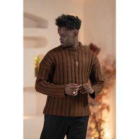 Oversize Kendinden Çizgili Pamuklu Kalın Triko Spor Kazak