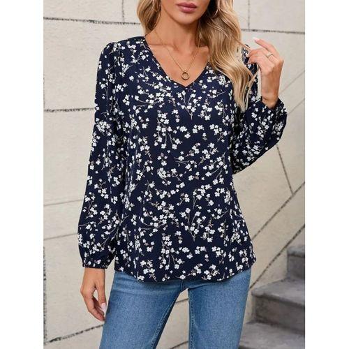 Kadın Uzun Kollu V Yakalı çiçek Desenli Modal Bluz