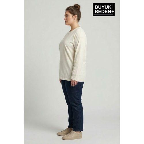 Kadın Büyük Beden Uzun Kollu 2 İplik Bisiklet Yaka Tişört