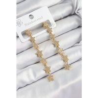 Pirinç Zirkon Taşlı Sallantılı Yıldız Model Gold Renk Kadın Küpe