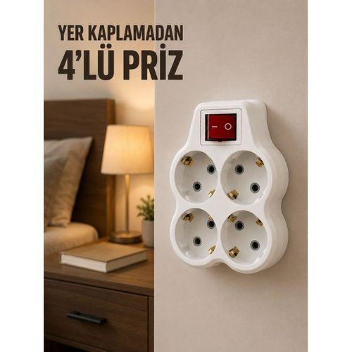 4’lü Priz Çoğaltıcı Açma Kapama Anahtarlı Kablosuz Duvar Tipi Priz Adaptörü