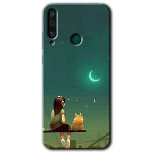 MRCİLETİSİM Huawei Y6P Kılıf HD Desen Baskılı Arka Kapak + Temperli Cam - Kedili Kız