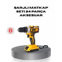 Çift Bataryalı Darbeli Şarjlı Matkap Seti – Metal Dişli, 24 Parça Aksesuar Ve Led Işıklı