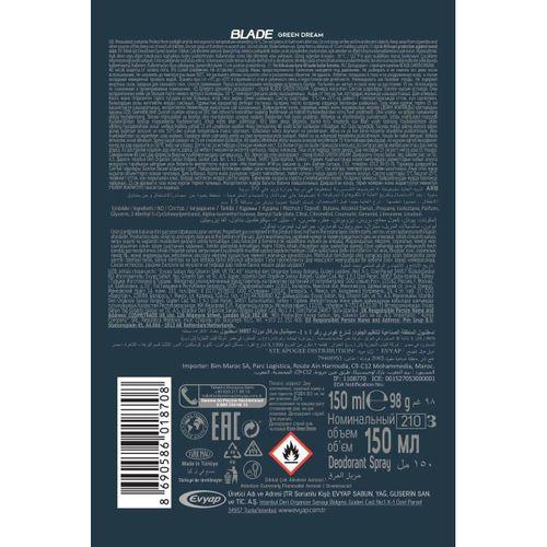 3 Adet Blade Green Dream Erkek Deodorant 150 Ml Hızlı Kurur, Leke Bırakmaz