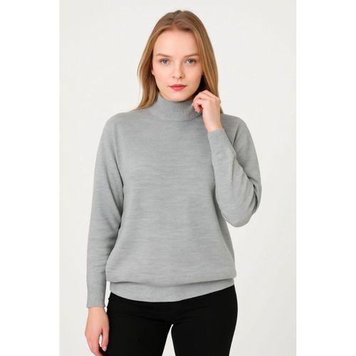 Yarım Boğaz Triko Kazak Yumuşak Dokulu Pamuklu Ince Dokuma, Uzun Kollu Rahat Regular Kalıp - Gri