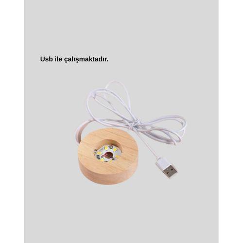 Usb Bağlantılı Işıklı Kristal Küre Modern Ahşap Tabanlı Dekor