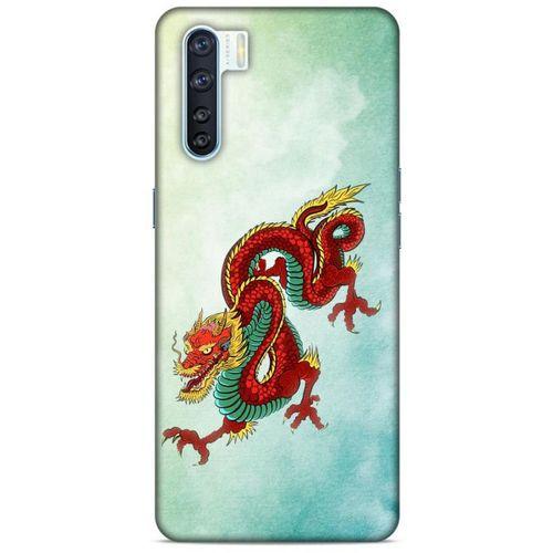 Oppo A91 Kılıf Dragons (25) Antişok Kapak Tatoo Sarı Kırmızı Ejderha