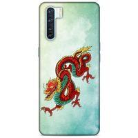 Oppo A91 Kılıf Dragons (25) Antişok Kapak Tatoo Sarı Kırmızı Ejderha