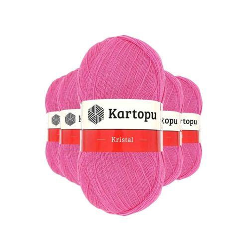 5 Adet Kristal Çift Katlı El Örgü Lif İpi Şeker Pembe K772 - kartopu mudanis