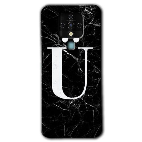Tecno Camon 16 Kılıf HD Desen Baskılı Arka Kapak - Siyah Mermer Desenli Ü Harfi + Kırılmaz Cam