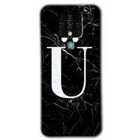 Tecno Camon 16 Kılıf HD Desen Baskılı Arka Kapak - Siyah Mermer Desenli Ü Harfi + Kırılmaz Cam