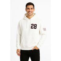 Üç İplik Kapüşonlu Ön Ve Arka Baskılı SweatShirt Hoodie - Beyaz