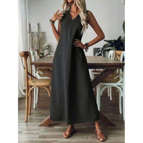 Kadın Askılı V Yakalı Uzun Elbise