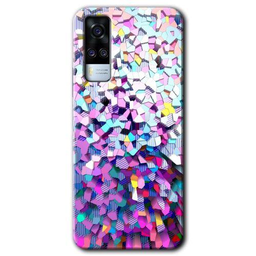 Vivo Y51 Kılıf HD Desen Baskılı Arka Kapak + Temperli Cam - Mosaic Fragments Colorfull