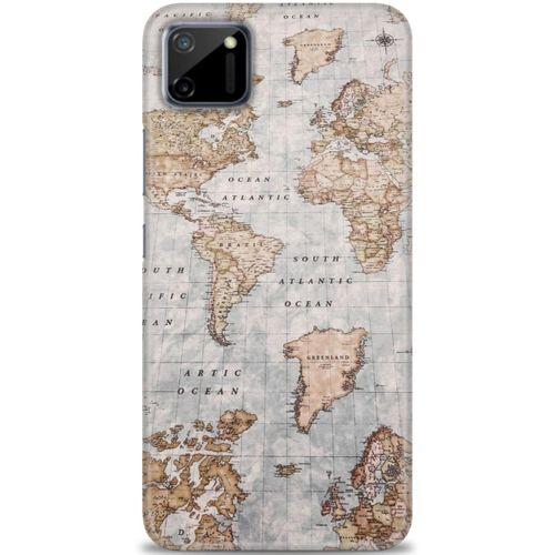 Realme C11 Kılıf HD Baskılı Kılıf - Dünya Haritası + Tam Ekran Koruyucu