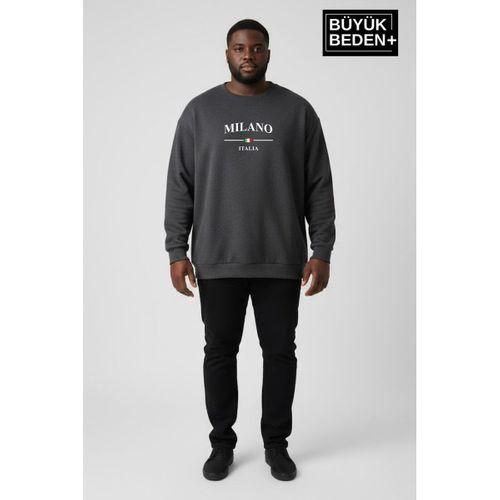 Erkek Büyük Beden MİLANO İTALiA Baskılı Bisiklet Yaka İnce Sweatshirt SPR26BSW956-9