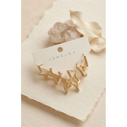 Gold Renk Zirkon Taşlı Pirinç Yıldız Model Kadın Küpe Seti