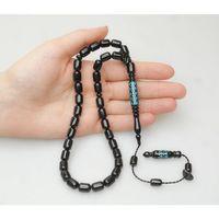 Oltu Taşı Oyma İmame ve Mavi Mine İşleme Sade Tespih