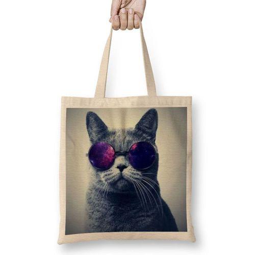 Gözlüklü Kedi Cats Bez Çanta Uzun Saplı