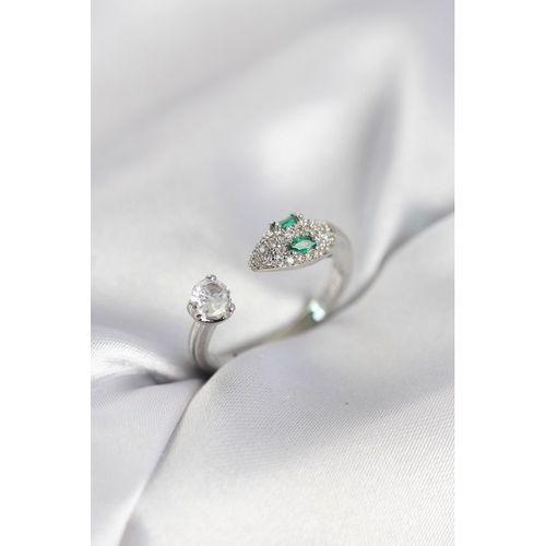 Yılan Model Zirkon Taşlı Gümüş Renk Kadın Yüzük