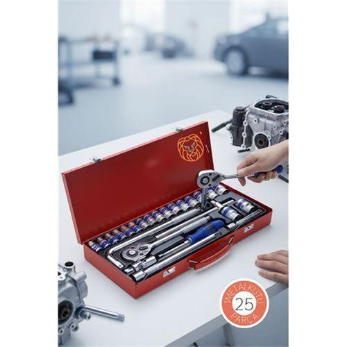 25 Parça Profesyonel Heavy Duty Lokma Takımı - 1/2" Cırcır Kolu ve Çelik Soket Seti (Çantalı)