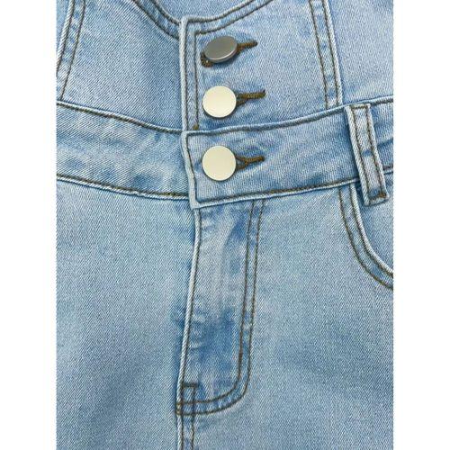 Kadın Yüksek Belli önden Düğmeli Yırtık Detaylı Kot Pantolon