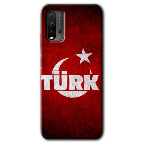 Xiaomi Redmi 9T Kılıf HD Desen Baskılı Arka Kapak + Temperli Cam - Ayyıldız Türk