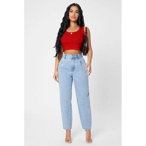 Kadın Kırmızı Kare Yaka Crop Top Bluz