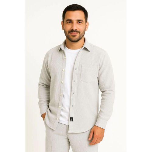 Erkek Fitilli Kadife Cepli Gömlek Oversize Rahat Kalıp - Gri