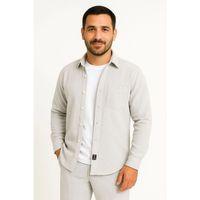 Erkek Fitilli Kadife Cepli Gömlek Oversize Rahat Kalıp - Gri