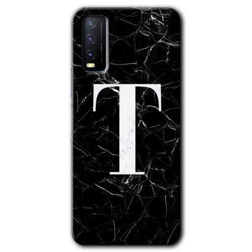 Vivo Y11s Kılıf HD Desen Baskılı Arka Kapak - Siyah Mermer Desenli T Harfi