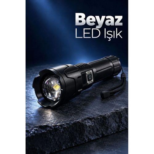 Şarjlı Led El Feneri Zoomlu Type C Şarjlı Dijital Batarya Göstergeli