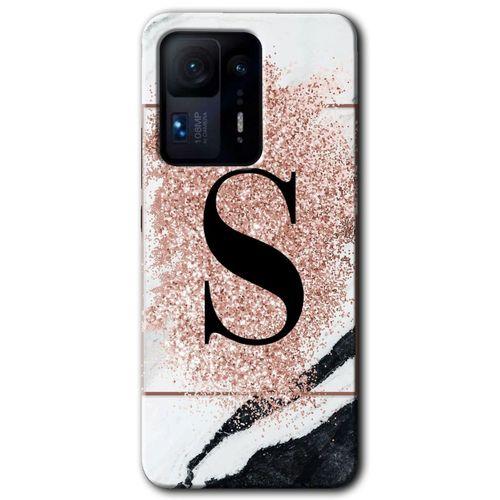 MRCİLETİSİM Xiaomi Mi Mix 4 Kılıf HD Desen Baskılı Arka Kapak+Temperli Cam - Pembe Mermer Desenli S Harfi