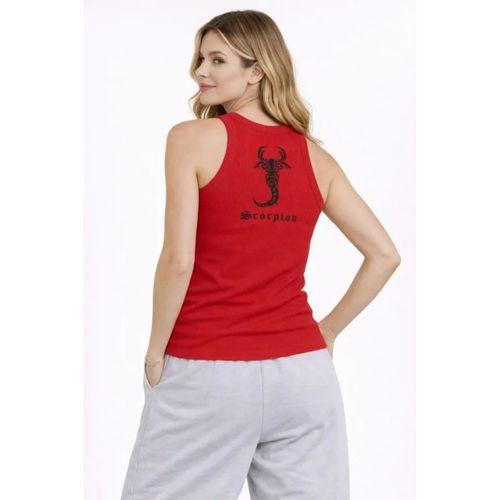 Fitilli Atlet Sıfır Yaka Slim Fit Arka Baskılı Spor Atlet - Kırmızı