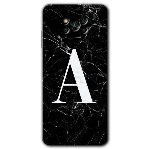 Poco x3 Pro Kılıf HD Desen Baskılı Arka Kapak - Siyah Mermer Desenli A Harfi + Kırılmaz Cam