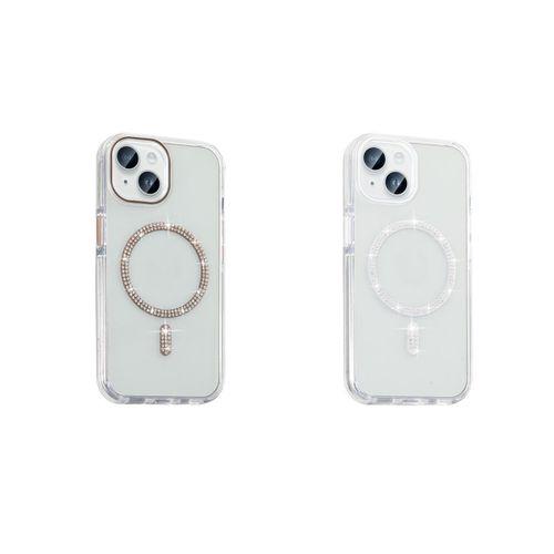 Apple iPhone 14 Kılıf Taşlı Tasarım M-safe Şarj Özellikli Zore Koment Silikon Kapak