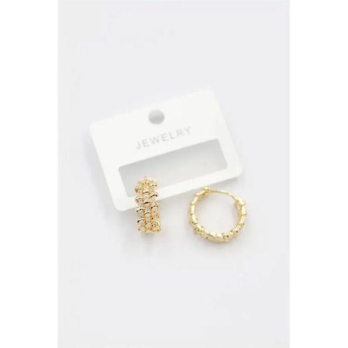 Taşlı Halka Küpe - Altın