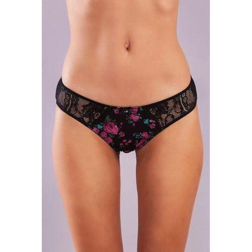Golshan Gardenia Mini Sitring, Kadın Dantelli Çiçek Baskılı Siyah String Külot