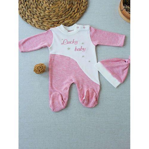 0-3 3-6 Ay Lucky Baby Nakışlı Es Çizgi Boy Şapkalı Kız Bebek Tulumu Pembe