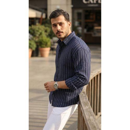 Erkek Çizgili Keten Gömlek