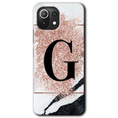 MRCİLETİSİM Xiaomi Mi 11 Lite Kılıf Kapak - Pembe Mermer Desenli G Harfi +Hayalet Ekran Yandan Gözükmez