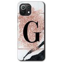 MRCİLETİSİM Xiaomi Mi 11 Lite Kılıf Kapak - Pembe Mermer Desenli G Harfi +Hayalet Ekran Yandan Gözükmez