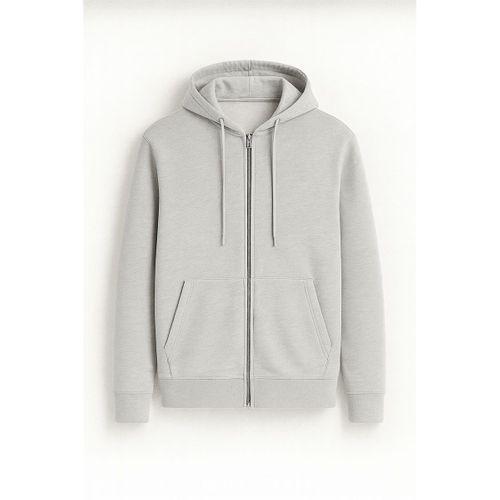 Haneke Regular Kalıp Diagonal 3 İplik Fermuarlı Kapüşonlu Erkek Sweatshirt - Mineral Gri