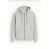 Haneke Regular Kalıp Diagonal 3 İplik Fermuarlı Kapüşonlu Erkek Sweatshirt - Mineral Gri