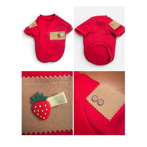 Sevimli Çilek Detaylı Kırmızı Kedi Polar Sweatshirt