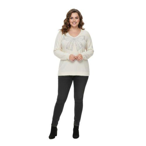 Kadın V Yaka İnci Modelli Sakallı Triko Kazak BGL-ST05078